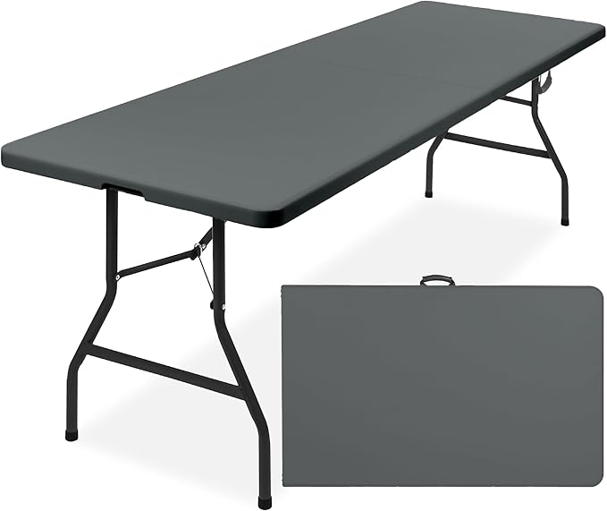 Best Choice Products 8ft Plastic Folding Table, Indoor Outdoor Heavy Duty Portable w/Handle, Lock for Picnic, Party, Pong, Camping - Dark Gray