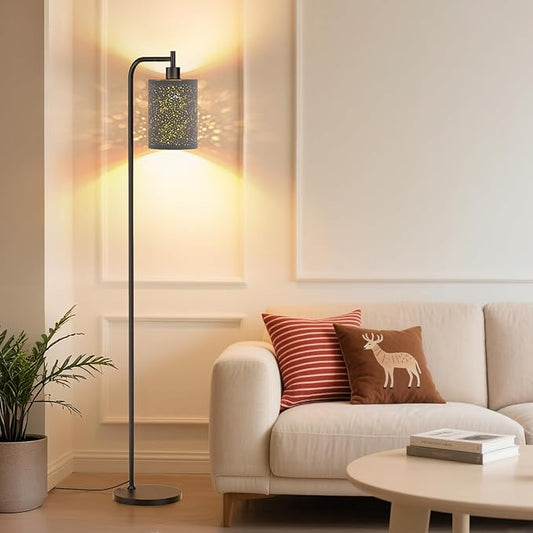 Floor Lamp with Linen Shade, Dimmable Tall Standing Lamp with Remote Control & 3 Color Temperatures, Modern Floor Lamps for Living Room Bedroom Office Corner, 9W LED Bulb Included