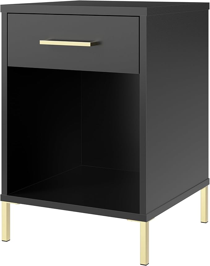 Bush Home Essence End Table with Drawer, Living Room and Bedroom Furniture, Essence Collection, Black Stipple