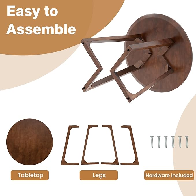 Giantex 24" Round End Table, Mid Century Modern Side Table with Adjustable Foot Pads, Sofa Couch Accent Table, Small Coffee Table for Small Space Living Room, Nightstand for Bedroom (Walnut)