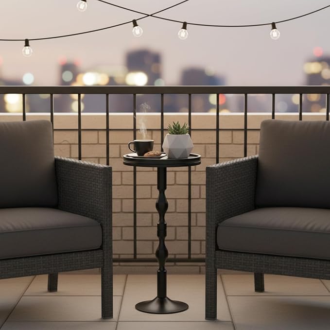 Small Round Drink Table,Pedestal Tables,Small Round Side Table for Narrow Spaces,End Table for Living Room, Bedroom, Bathroom,Balcony (Black)