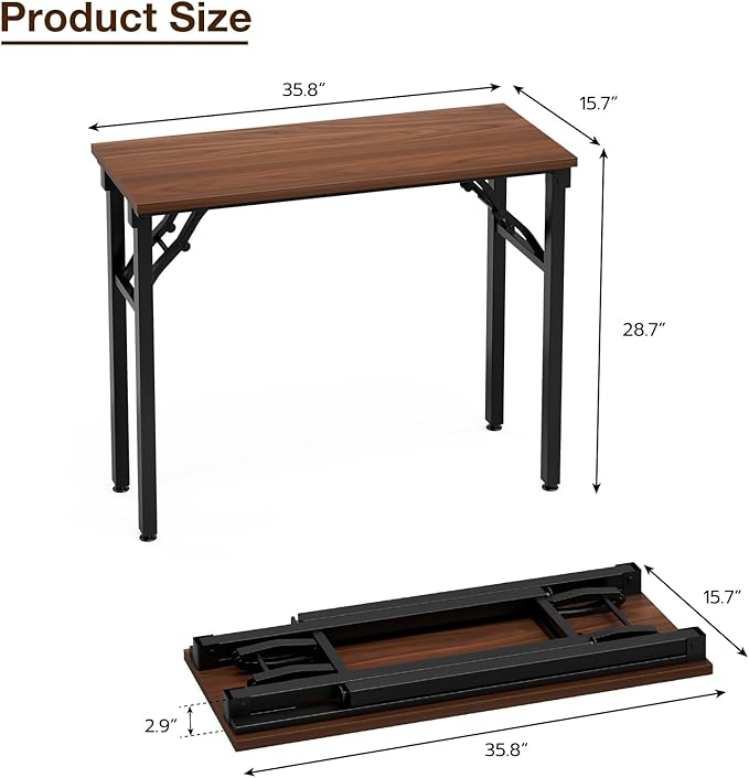 TEMI Small Computer Desk Folding Table - 35.8" Foldable Office Desk, No Assembly, Perfect for Small Spaces in Bedroom, Dorm, or Apartment, Portable Mini Desk or Study Table with Compact Design, Walnut