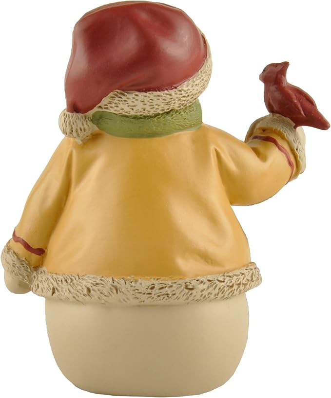 Snowman Figurine Christmas Decorations Indoor – Resin Snowman with Bird & Seed Bucket, Winter Tabletop Christmas Home Decor, Cute Seasonal Ornament for Holiday Display