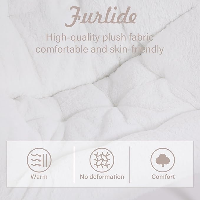 Saucer Chair, Comfy Bedroom Chairs, Oversized Folding Faux Fur Chair, Foldable Metal Frame Chair for Bedroom, Study, Playroom (White)