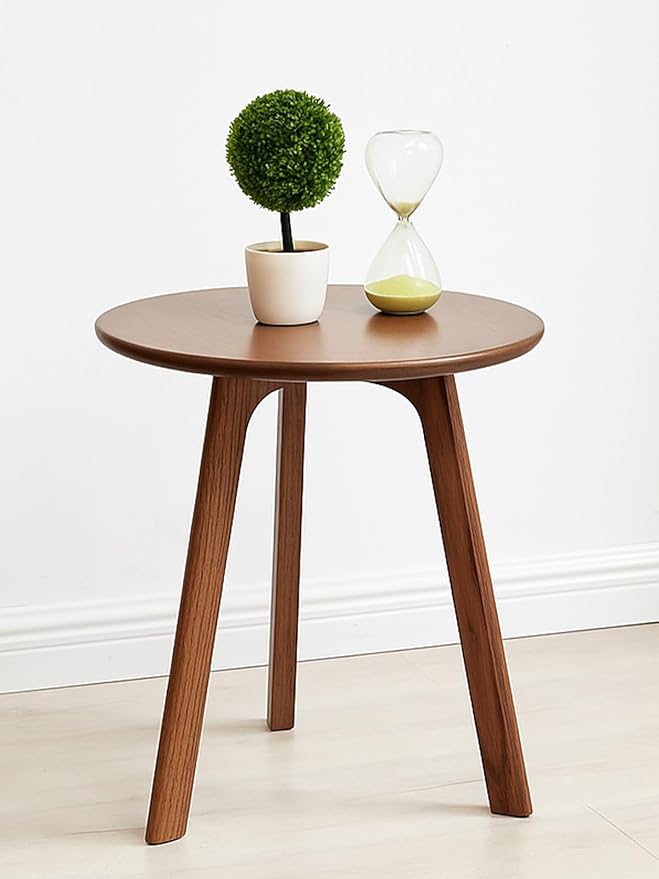 Walnut Round Side Table,Solid Wood End Table - FAS-Grade North American Oak,3-Leg Walnut Accent Side Table for Living Room, Bedroom & Office