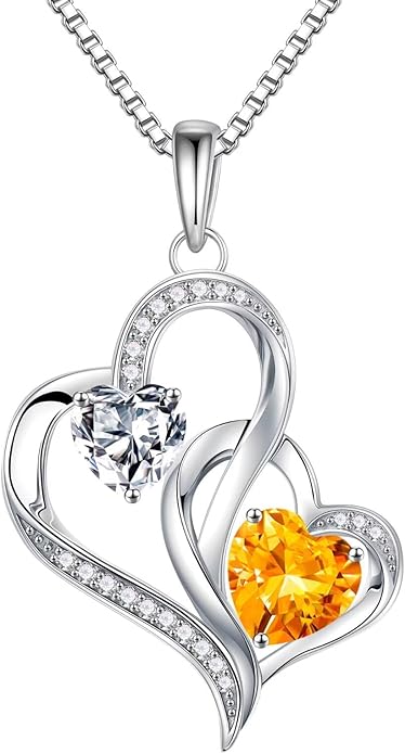 Iefil Christmas Gifts for Women - Double Heart Birthstone Necklace, 925 Sterling Silver Heart Pendant Necklace, Anniversary Birthday Gifts for Women | Personalized Jewelry Gift for Wife Mom Girlfriend