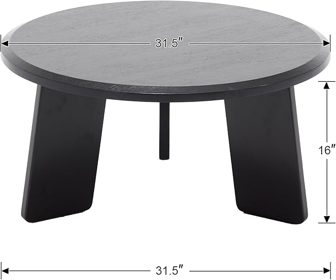 Mid Century Modern Coffee Table Wood Living Room Table Cute Round Coffee Table Center Table Side Table for Living Room Office Reception Room, Black