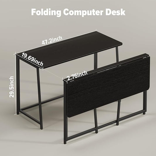 WOHOMO Folding Desk, 47.2" Foldable Computer Desk for Bedroom, Space Saving Computer Table Writing Workstation for Home Office, Easy Assembly, Black