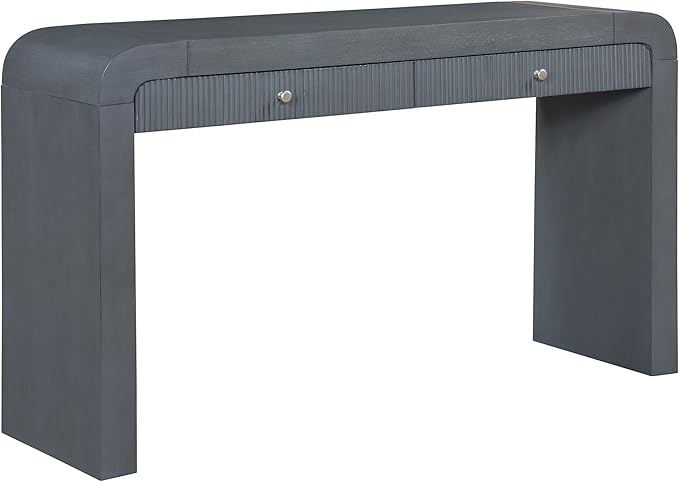 kevinplus 54.3'' Rustic Wood Console Table Sofa Table with Fluted Drawer Storage for Entryway, Modern Elegant Design & Curved Edge, Easy Assemble, Navy Blue