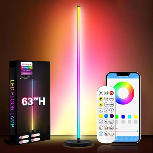 63″H RGB Floor Lamp, LED Corner Lamp,16 Million DIY Colors, 68+ Scenes, Music Sync, App & Remote Control (1 Pack)