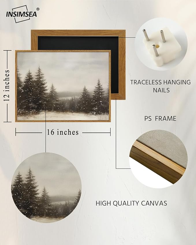 InSimSea Framed Canvas Wall Art Winter Christmas Decor Living Room Pine Tree Forest Decor Nature Landscape Decoration for Bedroom Bathroom Rustic Xmas Holiday Gifts 12x16 Inch
