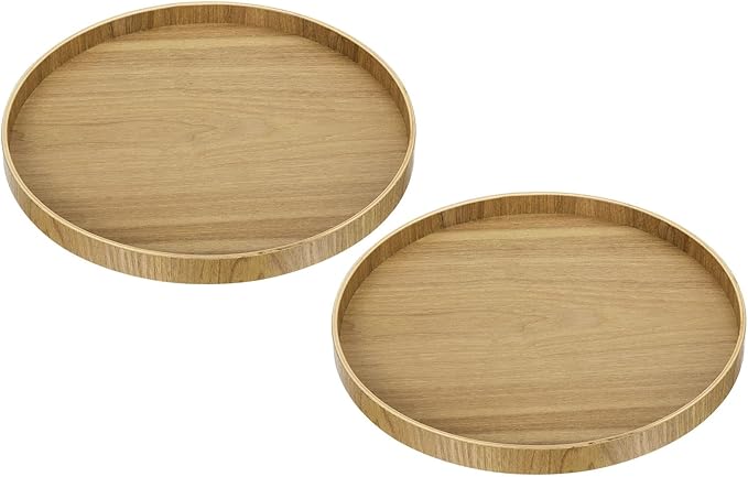 PATIKIL Wood Serving Tray 11 Inch, 2 Pack Round Decorative Platter for Home Decor Kitchen Table Candle Holder