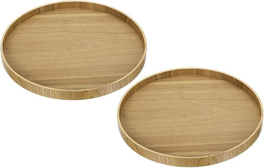 PATIKIL Wood Serving Tray 11 Inch, 2 Pack Round Decorative Platter for Home Decor Kitchen Table Candle Holder