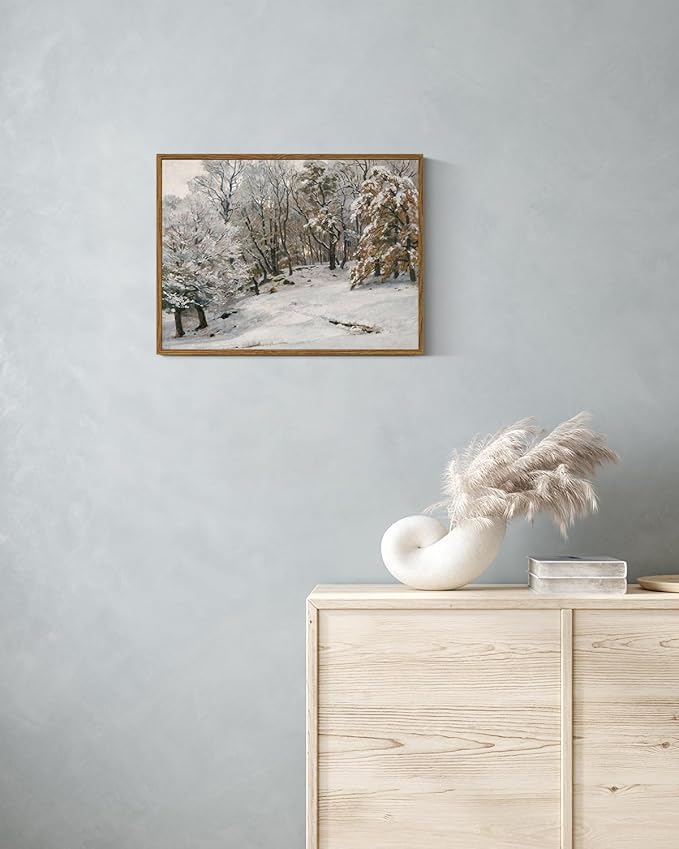 ARPEOTCY Framed Canvas Wall Art, Winter Landscape Christmas Decor, Living Room Snow Scenery Paintings Wall Decor, Home Bedroom Bathroom Vintage Decorations, Christmas Holiday Gifts, 12x16 Inch