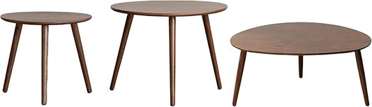 Small Oval Nesting Table, Mid Century Coffee Tables for Living Room,Solid Oak Wood Side Table,Triangle Tabletop with 3 Legs,Minimalist Display End Tables (Walnut Color, 3 Pieces)