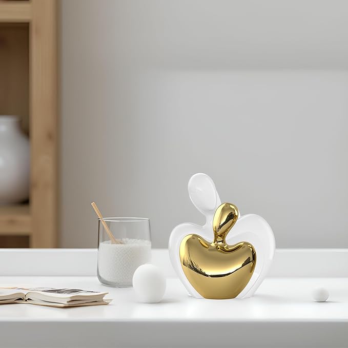 White Gold Mini Hugging Couple Statue Ceramic Lover Figurine Home Decor is a Romantic Gift for Her on Wedding Anniversary and Valentines, TV Stand Decoration Knick Knacks for Shelves (White Gold)