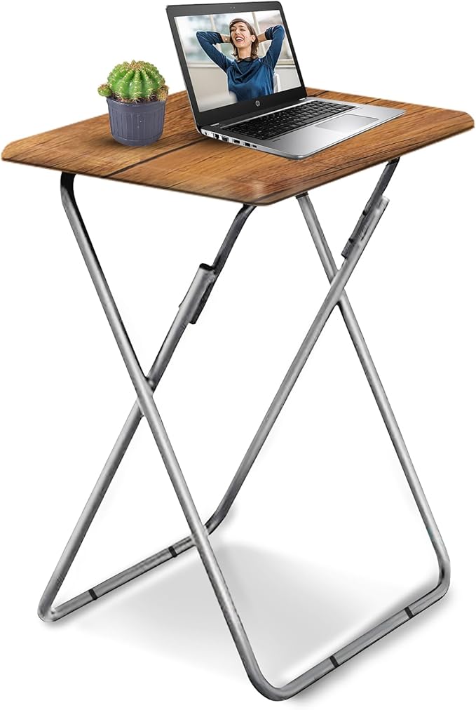 Tv Trays Folding Tv Table, Dinner Table for Eating with Sturdy Metal Frame, Small Foldable Snack Trays Table for Living Room, Couch,Sofa, Bed, No Assembly Required,15 x 18.9in(Yellow Brown,1pcs)