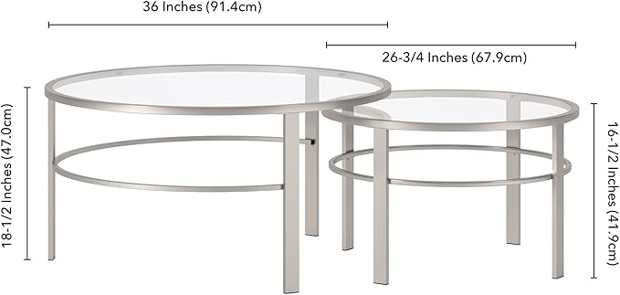Henn&Hart Round Nested Coffee Table in Satin Nickel, Modern coffee tables for living room, studio apartment essentials, 36" Wide