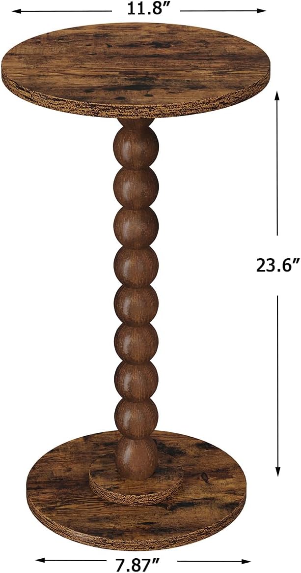 Round Side Table, Small Drink Table for Small Spaces, Pedestal End Table for Living Room, Modern Accent Nightstand with Solid Wood Leg for Bedroom, Corners and Office Brown Color UTBT005F