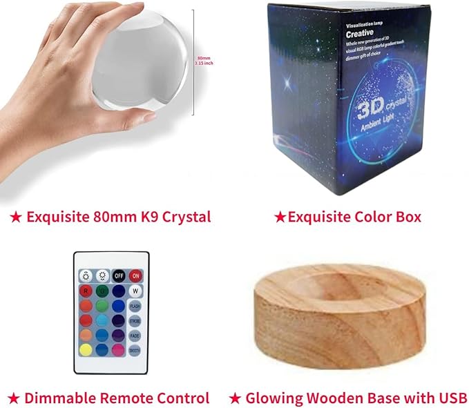 Axolotl lamp,3.15 inch 3D K9 Crystal Ball Axolotl Night Light with Wooden Base,16 Colors Change,Remote Control,Birthday Christmas Axolotl Gift