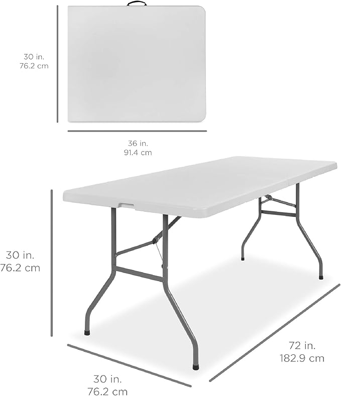 Best Choice Products 6ft Plastic Folding Table, Indoor Outdoor Heavy Duty Portable w/Handle, Lock for Picnic, Party, Camping - White