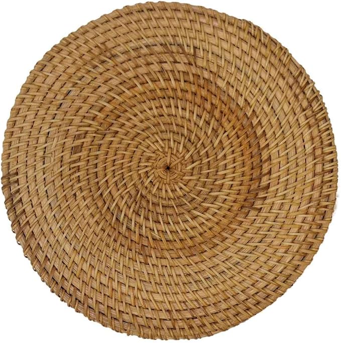 Hand Woven Rattan Serving Basket 9.4 inch - Round Platter for Fruit, Snacks, Appetizers, Bread, Breakfast, BBQs, Parties - Decorative Tray for Living Room, Kitchen, Dining Decor (Medium)