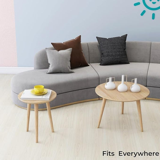 WoodShine Side Table Small Round Solid Wood Sofa End Tables Accent Nesting Coffee Table Natural(H:18.11inch)