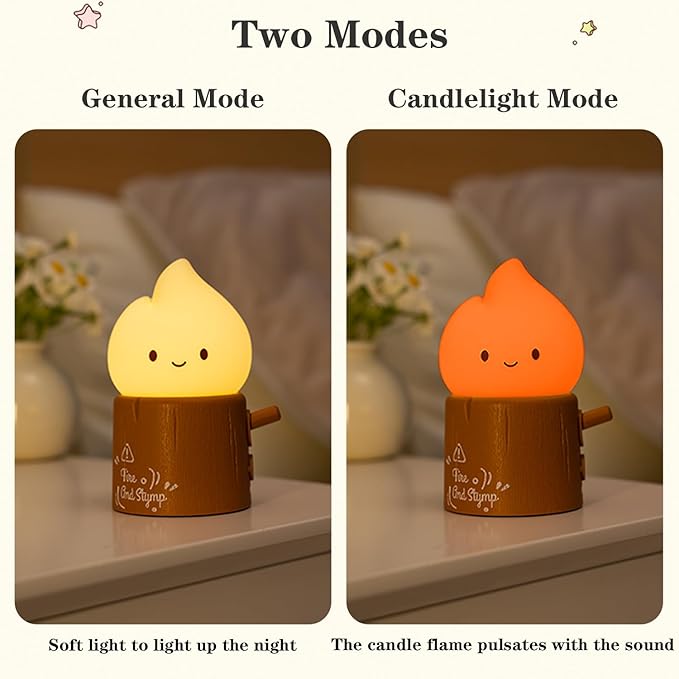 Cute Flameless Candles Lamp, Torch Stump Night Light, LED Tea Lights Candles Rechargeable Dimmable Timmer Lamp,Suitable for Kids lamp Bedroom,Outdoor,Camp,Gift (Tree Stump Fire)