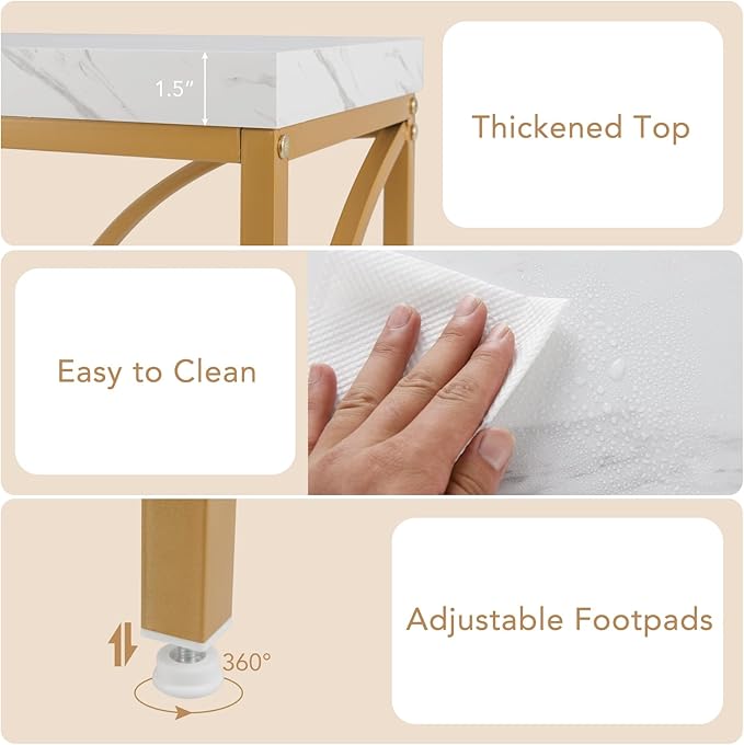 Giantex 71" Console Table, 2-Tier Extra-Long Gold Entryway Table w/Storage Shelf, Faux Marble Top, Narrow Sofa Table with Geometric Frame, Behind Couch Entry Table for Living Room, Hallway, Foyer