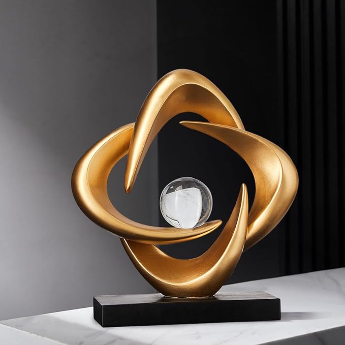 FJS Abstract Art Statues for Home Decor, White 4 Pointed Star Sculpture, 10.8" H Modern Coffee Table Bookshelf Decor Accents, Decorations for Living Room Dining Room Office Hotel (Gold)