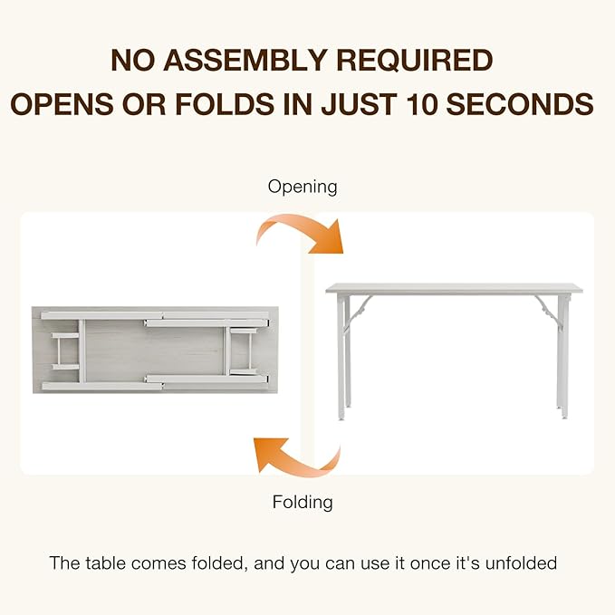 TEMI Long Computer Desk Folding Table - 55.1" Foldable Office Desk, No Assembly, Perfect Writing Table for Bedroom or Apartment, Portable Large Desk or Study Table with Compact Design, White Ash