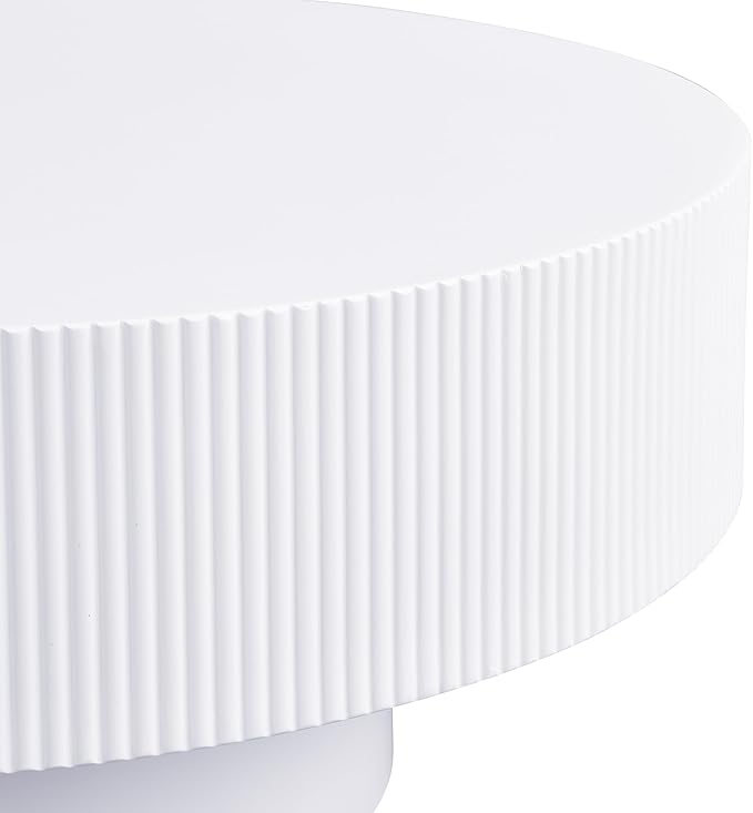 31.5" Round Fluted Coffee Table, Modern Wood Circle Coffee Table, White Fluted Tea Center Table with Thick Tabletop & Sturdy Pedestal for Living Room Apartment- Easy Assembly