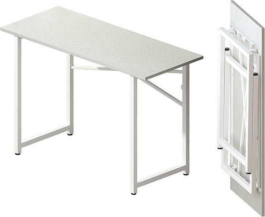 Folding Desk 47 inch No Assembly Required Home Office Table, Writing Gaming Computer Camping Desk, White