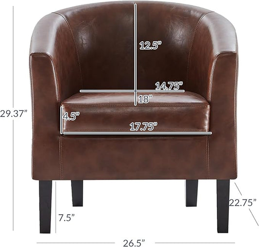 BELLEZE Accent Barrel Chair, Club Tub Sofa Corner Chair with Flared Legs and Cozy Soft Padding for Living Room Bedroom Waiting Room - Caramel