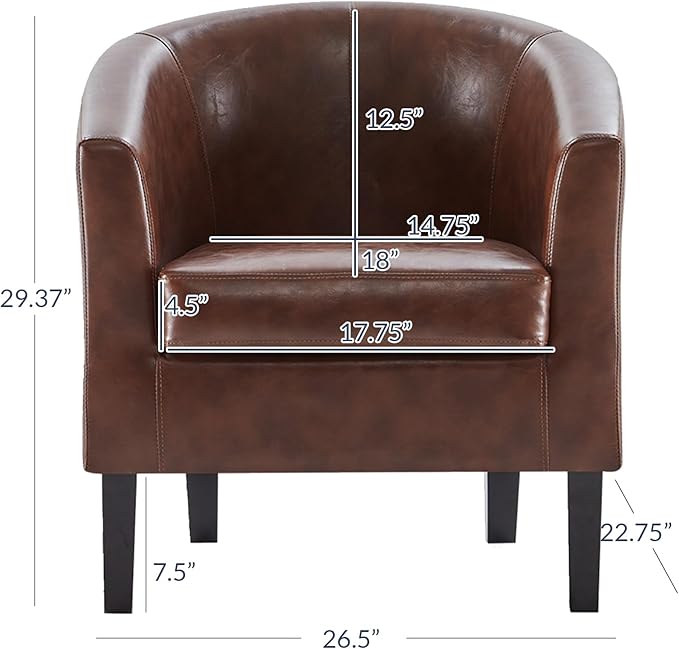 BELLEZE Accent Barrel Chair, Set of 2 Faux Leather Round Club Tub Sofa Corner Chair with Flared Legs and Cozy Soft Padding for Living Room Bedroom Waiting Room - Caramel