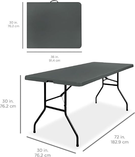 Best Choice Products 6ft Plastic Folding Table, Indoor Outdoor Heavy Duty Portable w/Handle, Lock for Picnic, Party, Camping - Dark Gray