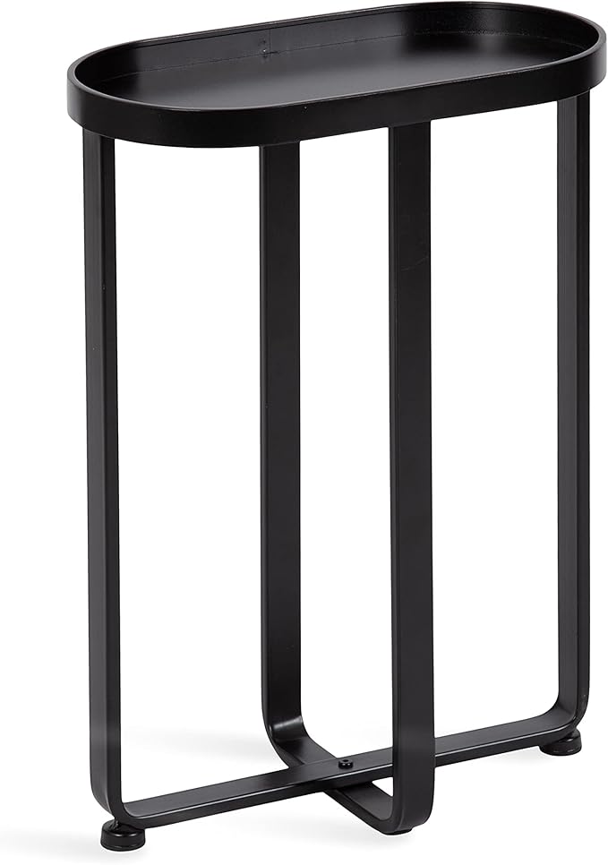 Kate and Laurel Zabel Capsule Narrow Metal Side Table; 17 x 9 x 24; Black; Decorative Transitional Slim Rounded Oval End Table for Small Spaces and Display