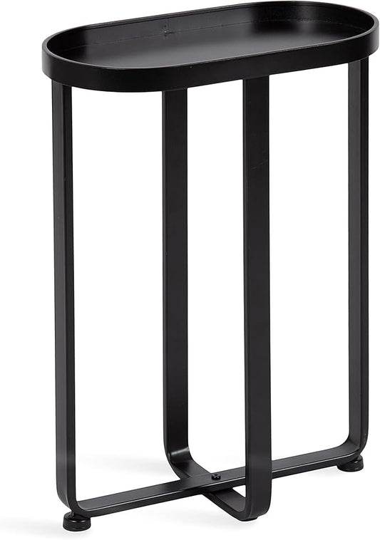 Kate and Laurel Zabel Capsule Narrow Metal Side Table; 17 x 9 x 24; Black; Decorative Transitional Slim Rounded Oval End Table for Small Spaces and Display