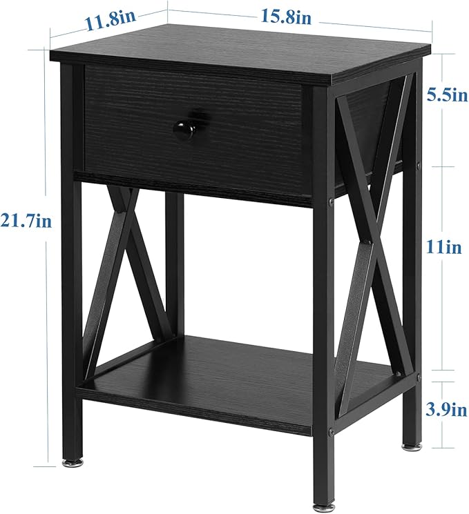 VECELO Nightstands, Modern End Side Tables,Night Stand with Drawer &Storage Shelf for Bedroom Living Room Office Lounge, 2, Black