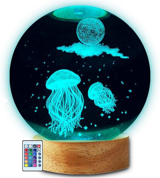 Jellyfish Lamp 3D Night Light, Small Home Decor Accents for Kids Room Decor for Boys Girls Brithday (16 Color, Remote Control)