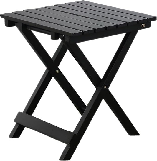 Small Side Table Square Folding, Patio Foldable Wooden End Tables for Outdoor Indoor Porch Camping Living Room Bedroom, as Coffee Table or Plant Stand, Black