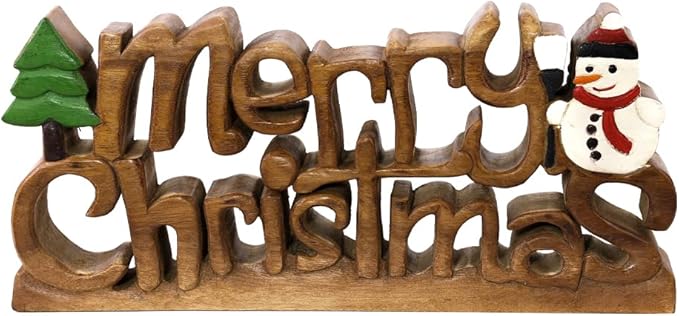 Decozen Living Room Decor: Handcrafted Merry Christmas Centerpiece - Christmas, Bedroom, Indoor Coffee Table, House, Dining Room, Farmhouse & Kitchen Decor, Housewarming Gifts - Solid Wood