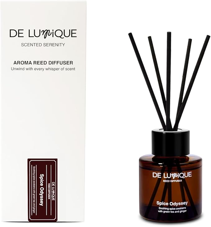 Spice Odyssey Luxury Reed Diffuser – Green Tea, Ginger, Moss & Bergamot Scent – Long Lasting Diffusers for Home, Crafted by Expert Perfumers – 50ml