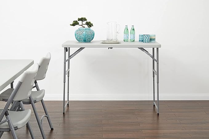 Office Star Resin Multipurpose Rectangle Table, 4-Feet Long, Height Adjustable, Center Folding Table, Light Gray