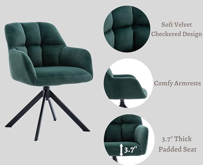 EALSON Comfy Velvet Desk Chair Modern Computer Task Chair no Wheels Swivel Accent Chair with Mid Back Arm Chair for Living Room/Bedroom/Home Office(Green)