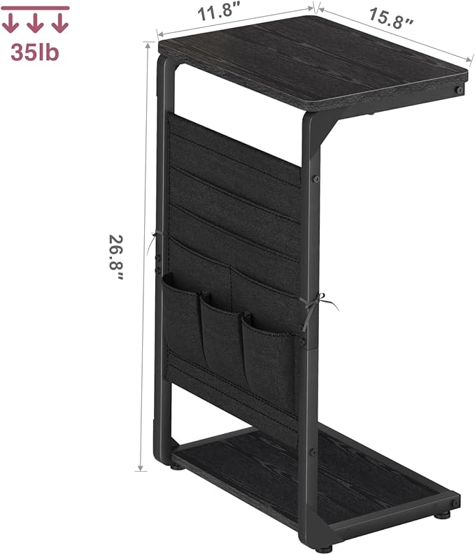 C-Shaped End Tables, TV Trays Set of 2, Small Side Table for Couch with Storage Bag, Sofa Table for Living Room, Bedroom, Bedside ET-P-BKW2