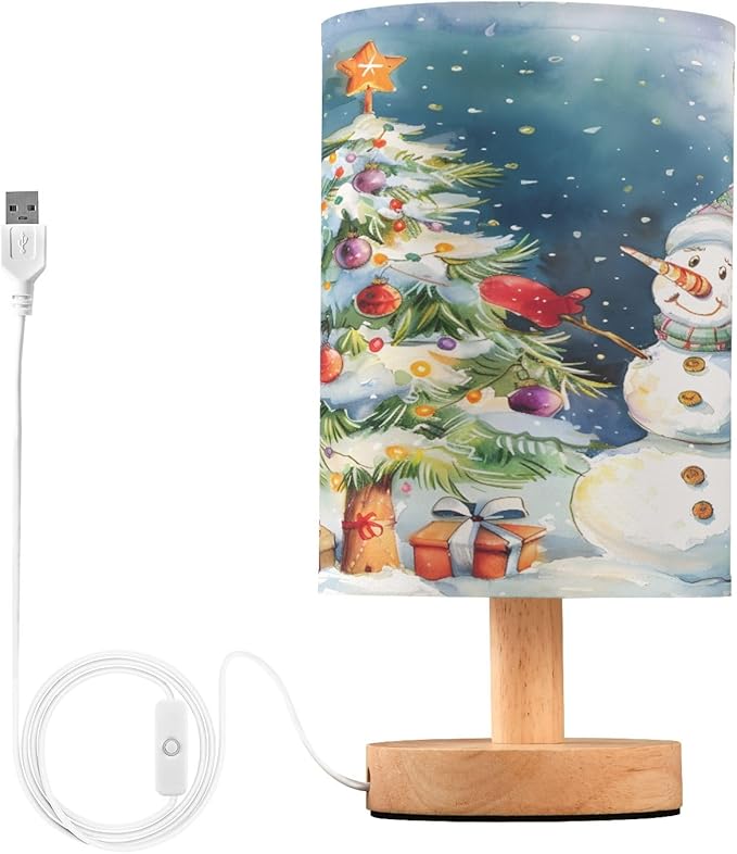 Bolaz Small Table Lamp for Bedroom Snowman Decorates Tree Table Lamp Nightstand Lamp for Livingroom Office Reading Working Table Desk
