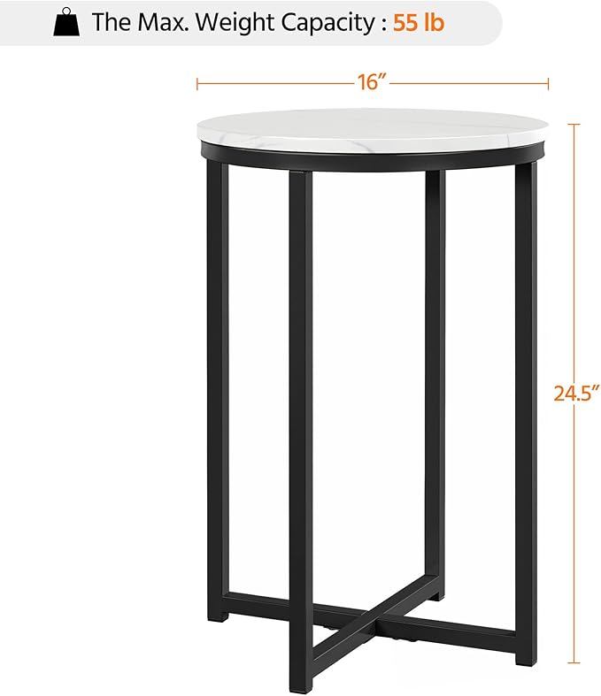 Yaheetech Round End Table Set of 2,16in Faux Marble Accent Table,Modern Side Table with Marble Top and Metal Frame,Small Coffee Table Telephone Table for Living Room/Small Space,Black