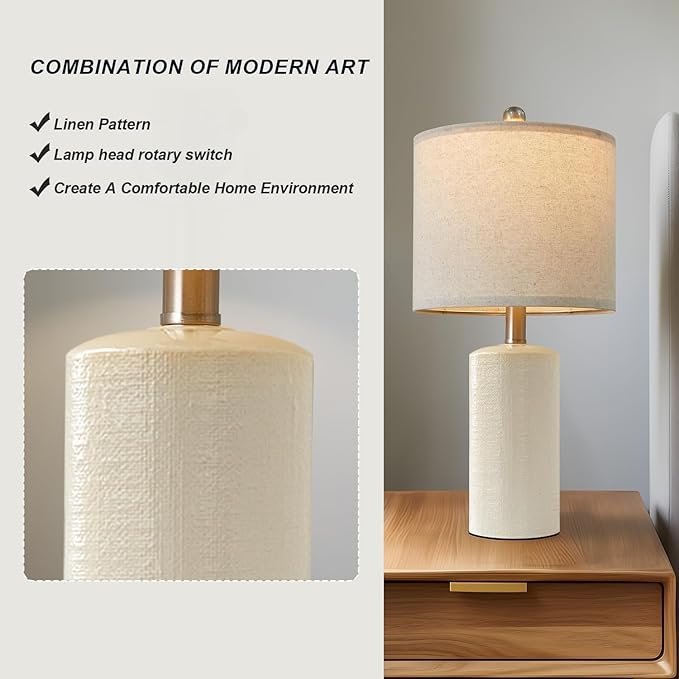 20.25'' Ceramic Table Lamps Set of 2 Small Farmhouse Bedside lamp Creamy White Modern Nightstand End Table Lamps for Living Room Bedroom Study Office