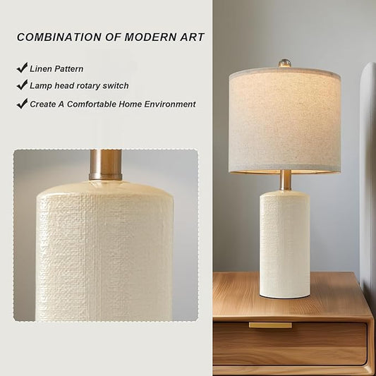 20.25'' Ceramic Table Lamps Set of 2 Small Farmhouse Bedside lamp Creamy White Modern Nightstand End Table Lamps for Living Room Bedroom Study Office